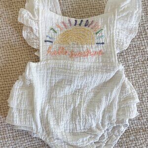 Hello Sunshine Hand Embroidered Ruffle Bubble Romper